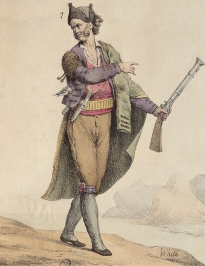المهرب الإسباني في منطقة قادس ، 1815 ، منقوش بواسطة لانجلوم (القرن التاسع عشر) بواسطة المدرسة الفرنسية
