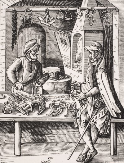 Spur Maker ، استنساخ قطع خشبية لجوست عمان (1539-91) من "Le Moyen Age et La Renaissance" بقلم بول لاكروا (1806-1884) المنشور عام 1847 (ليثو) بواسطة المدرسة الفرنسية