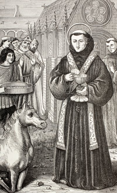 سانت أنتوني بادوا ، من "الحياة العسكرية والدينية في العصور الوسطى" بقلم بول لاكروا ، لندن المنشورة 1880 (ليثو) بواسطة المدرسة الفرنسية