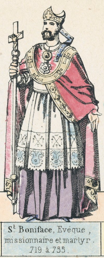 St Boniface, Eveque, missionnaire et martyr, 719 a 735 (coloured engraving) بواسطة المدرسة الفرنسية