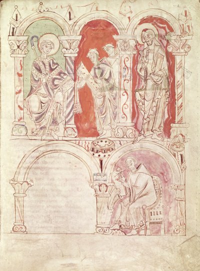 القديس يوحنا كاسيان (360 - 435) الكتابة والرهبان الذين يقدمون الكتاب لرعاية الدير ، من Collationes by Cassian ، من دير القديس أمان بواسطة المدرسة الفرنسية
