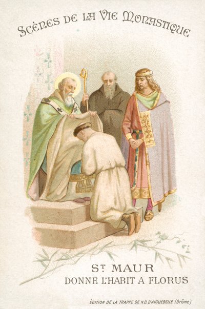 St Maurus gives Florus his habit (chromolitho) بواسطة المدرسة الفرنسية