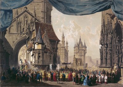 تصميم المرحلة للقانون الأول من La Juive ، الذي تم لأول مرة في أوبرا باريس في 23 فبراير 1835 (مرحاض على ورق) بواسطة المدرسة الفرنسية