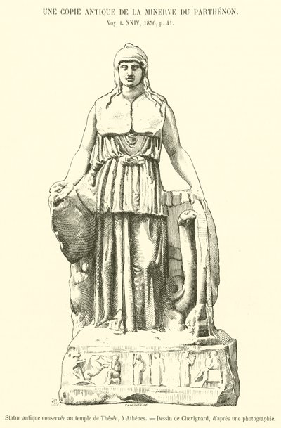 Statue antique conservee au temple de Thesee, a Athenes (engraving) بواسطة المدرسة الفرنسية