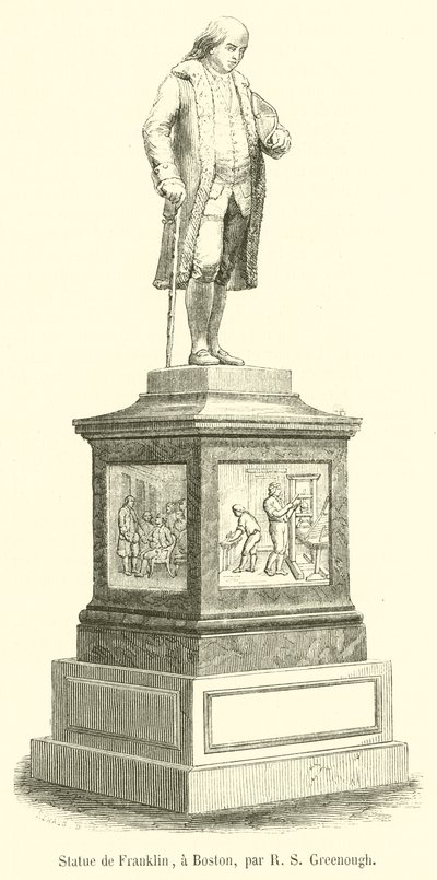 Statue de Franklin, a Boston (engraving) بواسطة المدرسة الفرنسية