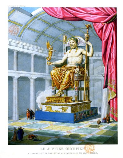 تمثال زيوس الأولمبي على عرشه داخل معبده في أوليمبوس ، 1814 بواسطة المدرسة الفرنسية