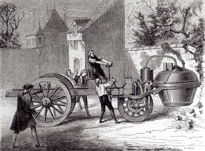 سيارة تعمل بالبخار اخترعها نيكولاس جوزيف كوغنوت (1725-1804) في 1771 ، 1886 بواسطة المدرسة الفرنسية