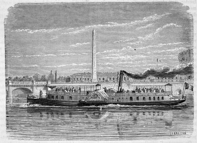 قارب بخاري (بعجلات) مخصص للقيام بخدمة شاملة على نهر السين في باريس خلال المعرض العالمي لعام 1867 - النقش ، أواخر القرن التاسع عشر بواسطة المدرسة الفرنسية