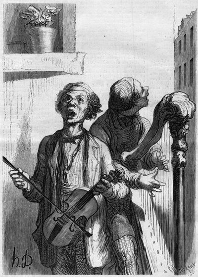 مطربين الشوارع. كارتون من قبل هونور دومير (1808-1879). نقش في "" Le Monde Illustré "" رقم 297 بتاريخ 20 ديسمبر 1862. بواسطة المدرسة الفرنسية