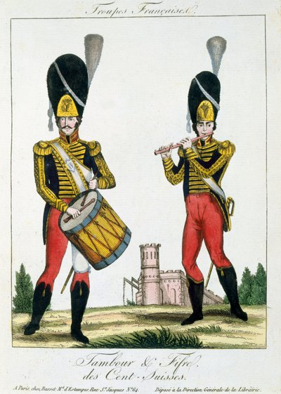 الحرس السويسري ، لاعبو الدف والفايف ، ج .1790 بواسطة المدرسة الفرنسية
