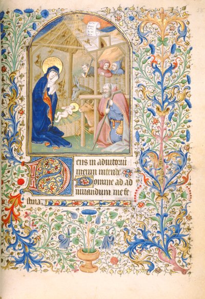 T.2629 السيدة 63 f.55r الميلاد (استخدام باريس) ج 1460 بواسطة المدرسة الفرنسية