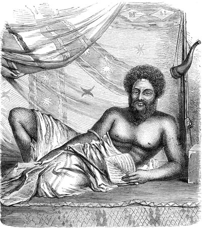 ثاكومباو، ملك جزر فيتي (فيدجي)، المحيط الهادئ. نقش 1885 بواسطة المدرسة الفرنسية