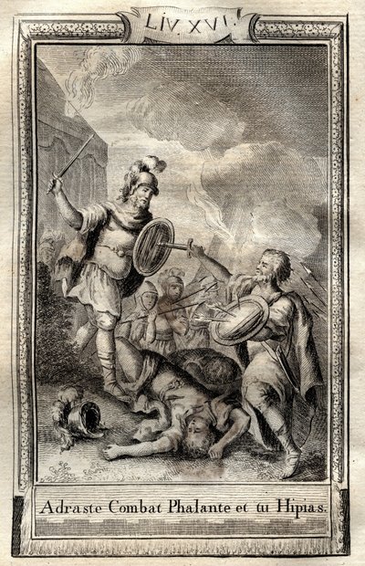 Telemaque يتغلب على Hippias - نقش عام 1798 لمونيه في "Les Aventures de Telemaque، fils d'Ulysse" (مغامرات Telemachus) بقلم Francois de Salignac de La Mothe-Fenelon dit Fenelon - بواسطة المدرسة الفرنسية