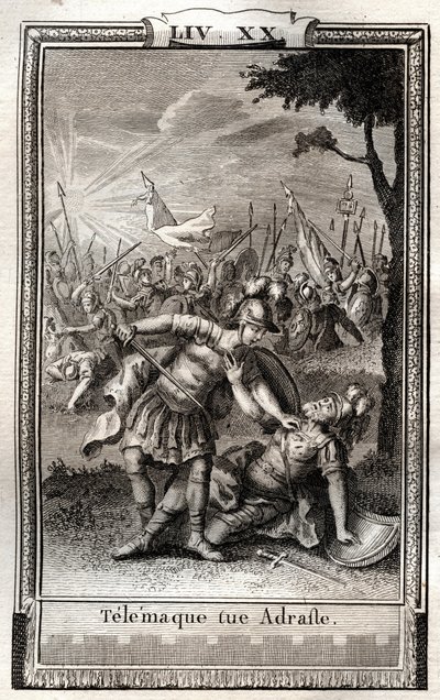 Telemaque tue Adraste - نقش عام 1798 بواسطة Monnet في "Les Aventures de Telemaque، fils d'Ulysse" (مغامرات Telemachus) بقلم Francois de Salignac de La Mothe-Fenelon dit Fenelon - بواسطة المدرسة الفرنسية