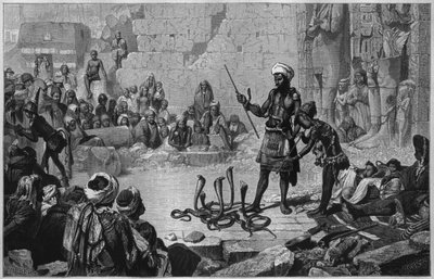 معبد مدينة أبو. سحرة الثعابين ، من مصر لجورج موريتز إيبرس (1837-1898) ، 1881 (نقش وزن الجسم) بواسطة المدرسة الفرنسية