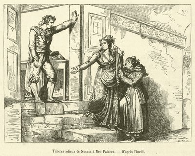 Tendres adieux de Nuccia a Meo Patacca (engraving) بواسطة المدرسة الفرنسية