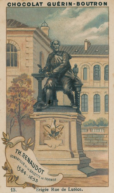 Th Renaudot ، مؤسس الجريدة الفرنسية ، 1584-1653 ، Erigee Rue de Lutece بواسطة المدرسة الفرنسية