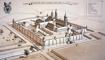 دير سان جيرمان دي بري حوالي 1520 (نقش ملون) بواسطة المدرسة الفرنسية