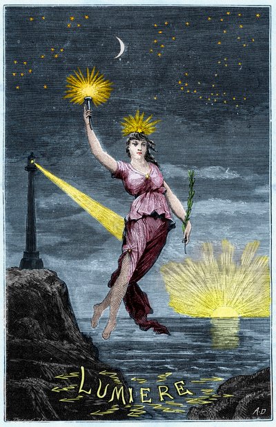The Allegory of Light - Allegorie de la Lumiere - نقش في "العلوم المتاحة للجميع - الفيزياء والكيمياء" بواسطة Alexis Clerc - نهاية القرن التاسع عشر - مجموعة خاصة بواسطة المدرسة الفرنسية