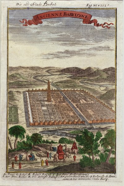 بلدة بابل القديمة ، توضيح من وصف de lUnivers بقلم Allain Manesson Mallet (1630-1706) نشرت باريس ، 1683 بواسطة المدرسة الفرنسية