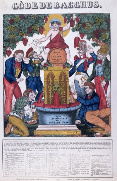 قانون باكوس ، كل الناس غير السارة هم من يشربون الماء ، الكاريكاتير على إدمان الكحول ، Imagerie de Metz ، c.1840 بواسطة المدرسة الفرنسية