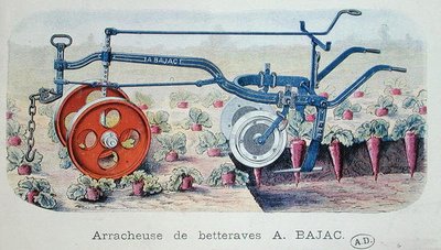 آلة Bajac لرفع جذر الشمندر ، حوالي 1900 (نقش ملون) بواسطة المدرسة الفرنسية