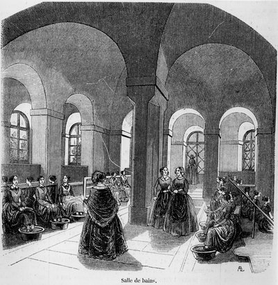 الحمام في معهد المكفوفين الشباب ، في Tableau de Paris بواسطة إدموند تكسييه ، نُشر عام 1852 بواسطة المدرسة الفرنسية