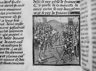 معركة Crecy في عام 1346 من Froissarts Chronicles بواسطة المدرسة الفرنسية