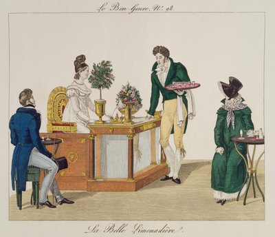بائع الليموناد الجميل ، اللوحة 98 من le Bon Genre ، c.1810 (نقش الألوان) بواسطة المدرسة الفرنسية