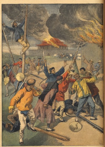 تمرد الملاكمين في الصين - أحداث الصين. الملاكمون. رسم توضيحي لمجلة Le petit Journal ، 24 يونيو 1900. بواسطة المدرسة الفرنسية