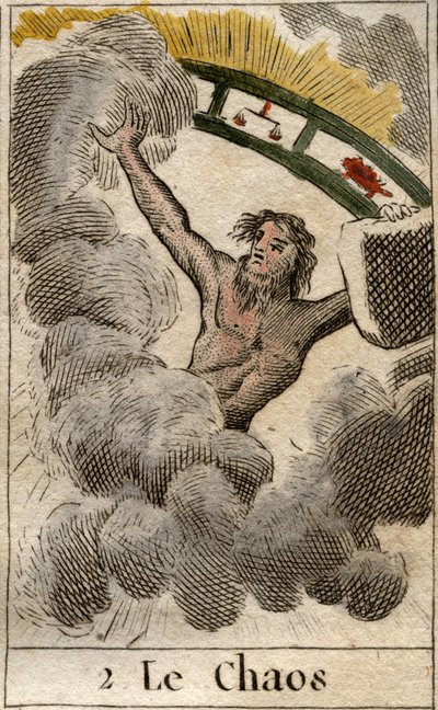 يمثل إله الفوضى بقطعة من الأبراج. من "أساطير الشباب" بيير بلانشارد 1803. بواسطة المدرسة الفرنسية