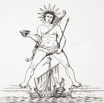 The Colossus of Rhodes ، من L'Histoire Universelle Ancienne et Moderne ، نُشر في ستراسبورغ حوالي عام 1860 (نقش) بواسطة المدرسة الفرنسية