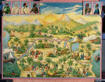 The Conquest of Africa ، لعبة لوحة مستوحاة من رحلات السير هنري مورتون ستانلي (1841-1904) وديفيد ليفينجستون (1813-1873) (نقش الألوان) بواسطة المدرسة الفرنسية