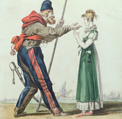 القوزاق في باريس ، c.1815 (قلم وحبر ومرحاض على ورق) بواسطة المدرسة الفرنسية