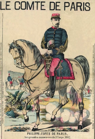 كونت باريس: فيليب دورليانز (1838-1894) ، كان يعتبره أتباعه وراثة عرش فرنسا. نقش في "" Le Figaro ، ملحق "، 30/03/1889 ، باريس. بواسطة المدرسة الفرنسية