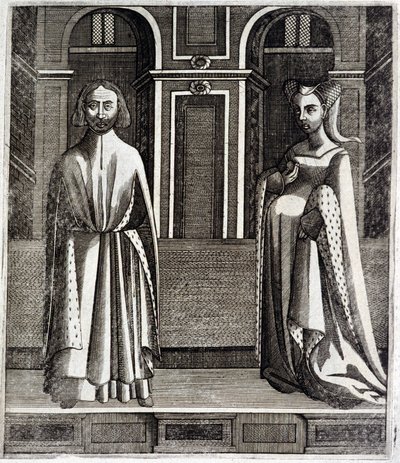 The Count of Poitiers and Toulouse Alphonse (1220-1271) and his wife Jeanne (daughter of Raymond VII) (1220-1271) - in “Histoire des counts de Toulouse” by Guillaume de Catel, Toulouse بواسطة المدرسة الفرنسية