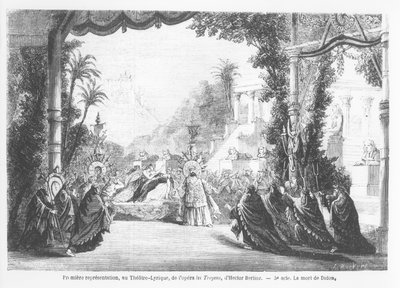 وفاة ديدو ، العرض الأول لـ Les Troyens بواسطة Hector Berlioz (1803-69) في مسرح Lyrique ، باريس ، من Le Monde Illustre ، 14 نوفمبر 1863 بواسطة المدرسة الفرنسية