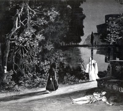 وفاة Pelleas ، القانون الرابع ، المشهد 4 من Pelleas et Melisande بواسطة Debussy ، من صورة الإنتاج الأول في أبريل 1902 للأوبرا في أوبرا كوميك في باريس ، التوضيح في مسرح م بواسطة المدرسة الفرنسية