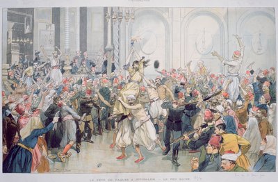 موكب عيد الفصح للنار المقدسة في القدس ، 1895 بواسطة المدرسة الفرنسية