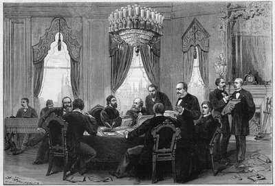 الحرب الشرقية (1875-1878) تسمى أيضًا الحرب الروسية التركية (الروسية التركية): التقى الدبلوماسيون في المؤتمر العام للقسطنطينية في قصر الأميرالية في 23 ديسمبر. بواسطة المدرسة الفرنسية