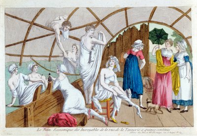 الحمامات الاقتصادية لل Incroyables في شارع de la Tannerie ، باريس ، c.1800 بواسطة المدرسة الفرنسية