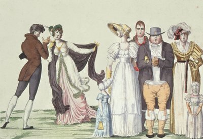 الأسرة الإنجليزية في باريس ، توضيح من Le Supreme Bon Ton ، c.1815 بواسطة المدرسة الفرنسية