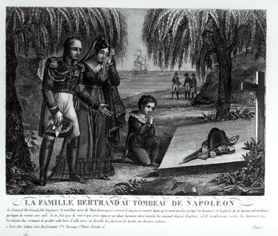 عائلة الجنرال هنري جراتين برتراند (1773-1844) في قبر نابليون بونابرت (1769-1821) 1821 (ليثو) (صور من وزن الجسم) بواسطة المدرسة الفرنسية