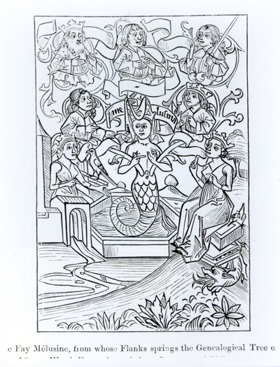 The Fay Melusine ، الذي تنبت منه الأجنحة الشجرة الجينية للملوك والأباطرة ، التوضيح من العلوم والأدب في العصور الوسطى وعصر النهضة ، كتب ونقش بول لاكر بواسطة المدرسة الفرنسية