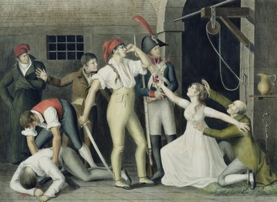 الولاء البنوي والبطولي ل Madamemoiselle de Sombreuil في سبتمبر 1792 ، c.1800 (قلم وحبر ، مرحاض وغواش على ورق) بواسطة المدرسة الفرنسية