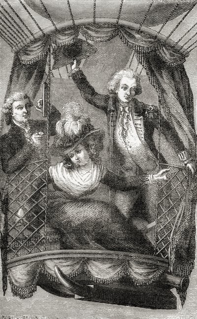 صعود البالون الأول في إنجلترا ، 15 سبتمبر 1784 ، من "صعود البالون الرائع أو غزو السماوات" ، بقلم فولجنس ماريون ، نُشر في عام 1870 (ليثو) بواسطة المدرسة الفرنسية