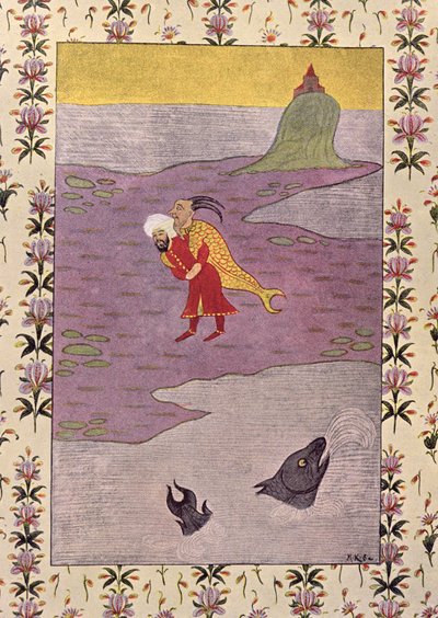رحلة سندباد الرابعة ، رسم توضيحي لسندباد بحار ، من الليالي العربية ، 1895 (نقش ملون) بواسطة المدرسة الفرنسية