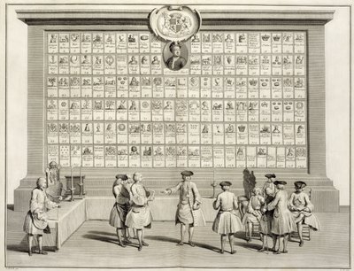 الماسونيون الأحرار ، مع علامات على النزل المختلفة ، من احتفالات الدين والعرف ، c.1733 بواسطة المدرسة الفرنسية
