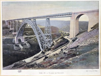 جسر Garabit ، بني 1882-84 ، طبع بواسطة Gillot (صورة ملونة) بواسطة المدرسة الفرنسية