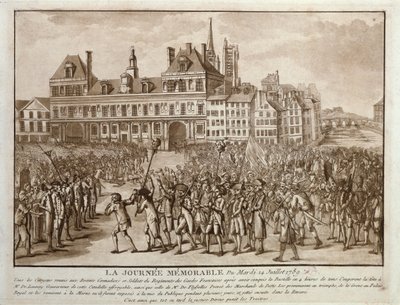 رؤساء Launay و Flesselles Promenaded قبل فندق de Ville ، 14 يوليو 1789 بواسطة المدرسة الفرنسية